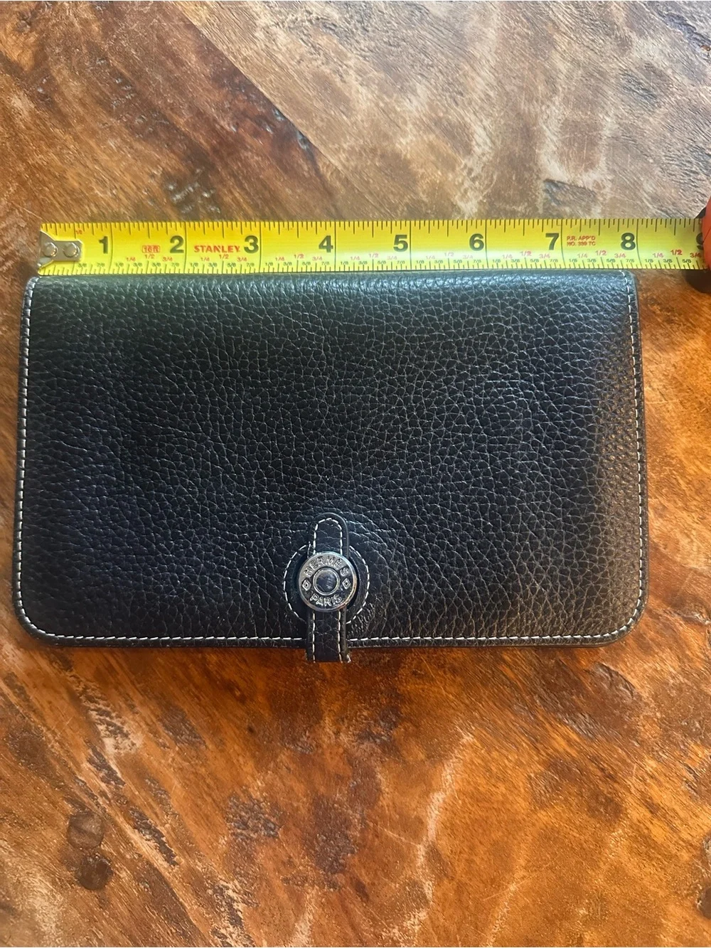 Hermes Black Pebbled Leather Wallet Clutch